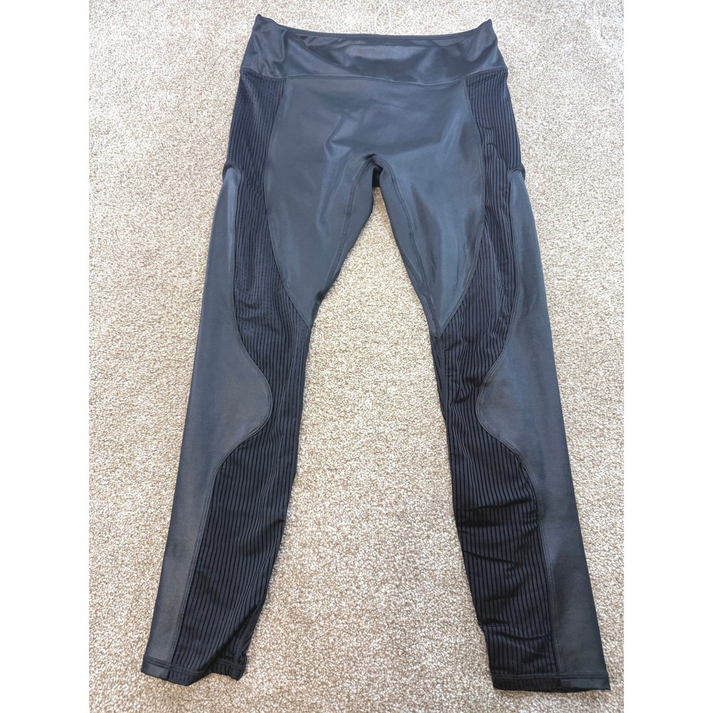 Fabletics Womens XL Black Faux Leather Ribbed High Waisted Leggings Workout‎ Gym